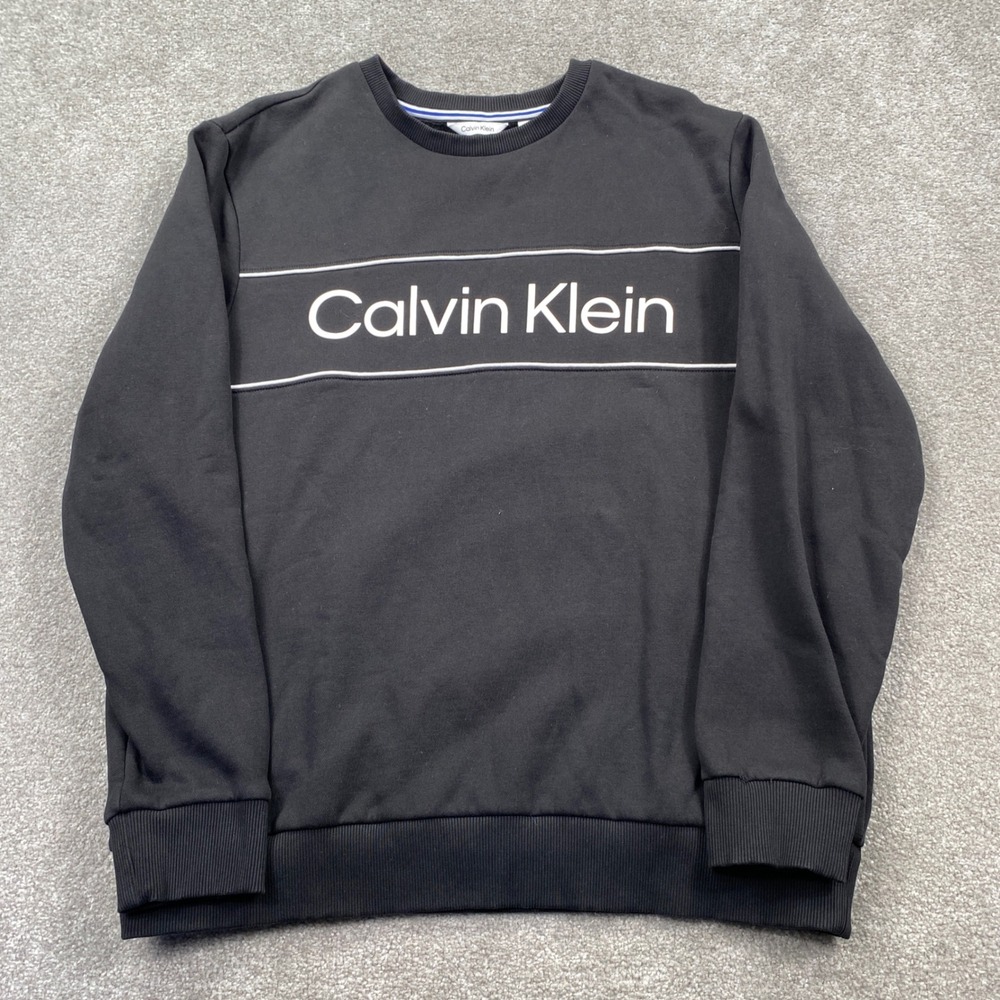 Calvin Klein Sweatshirt Mens Large Black Logo Pullover Crewneck Long Sleeve